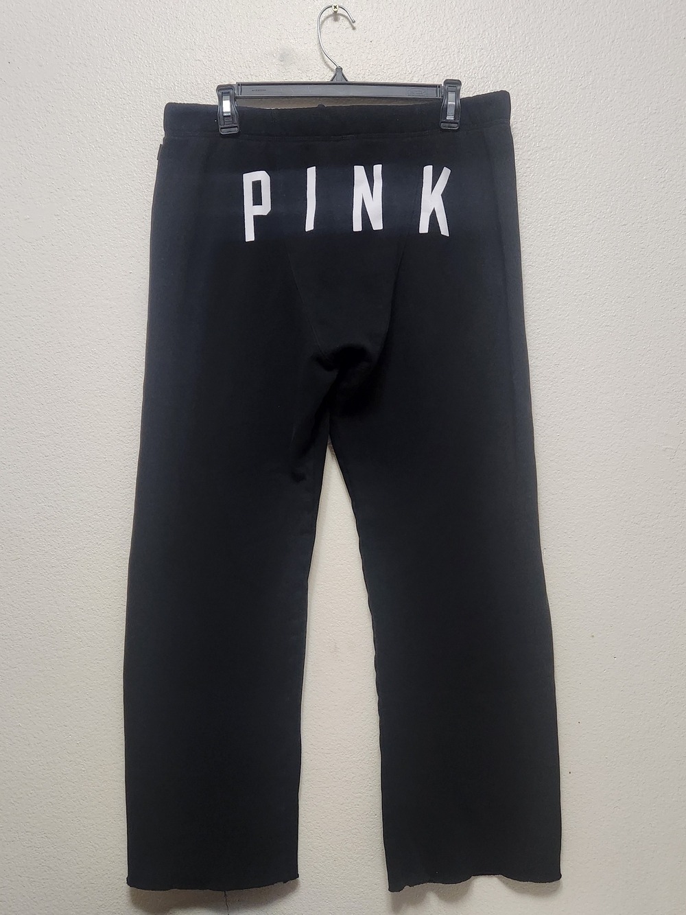 Y2K Victoria Secret PINK Sweatpant M Wide Leg Spellout Baggy Raw Hem Lounge